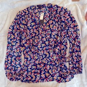 Banana Republic Factory Navy Floral Wrap Top